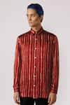 Buy_Line out line_Red Modal Satin Printed Striped Shirt  _at_Aza_Fashions