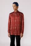 Line out line_Red Modal Satin Printed Striped Shirt  _Online_at_Aza_Fashions