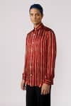 Buy_Line out line_Red Modal Satin Printed Striped Shirt  _Online_at_Aza_Fashions