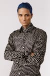 Buy_Line out line_Black Bamboo Silk Printed Polka Dots Shirt  _Online_at_Aza_Fashions