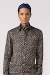 Shop_Line out line_Black Bamboo Silk Printed Polka Dots Shirt  _Online_at_Aza_Fashions