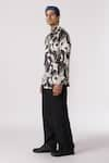 Line out line_Black Modal Satin Printed Abstract Pattern Shirt  _Online_at_Aza_Fashions