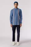 Buy_Line out line_Blue Herringbone Denim Solid Full Sleeve Shirt  _at_Aza_Fashions