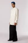 Buy_Line out line_Off White Chanderi Solid Band Collar Long-line Shirt  _Online_at_Aza_Fashions