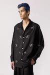 Line out line_Black Cotton Embroidered Geometric Oversized Shirt  _Online_at_Aza_Fashions