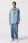 Buy_Line out line_Blue Cotton Embroidered Geometric Work Oversized Shirt  _at_Aza_Fashions