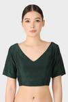 Buy_Laite_Green Silk V-neck V Solid Blouse _at_Aza_Fashions