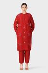 Buy_Laite_Red Silk Embroidery Bandeau Neck Floral Resham Kurta With Pant _at_Aza_Fashions