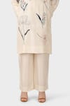 Laite_Ivory Silk Embroidery Bandeau Neck Floral Resham Kurta Pant Set _Online_at_Aza_Fashions