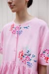 Laite Pink Cotton, Linen Embroidery Round Neck Celeste Tuberose Bouquet Dress Online at Aza Fashions Laite_Pink Cotton, Linen Embroidery Round Neck Celeste Tuberose Bouquet Dress _Online_at_Aza_Fashions