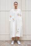 Buy_Laite_White Cotton, Linen Embroidery Round Neck Celeste Floral Pattern Dress _at_Aza_Fashions