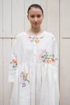 Shop_Laite_White Cotton, Linen Embroidery Round Neck Celeste Floral Pattern Dress _at_Aza_Fashions