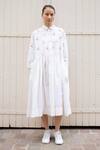 Buy_Laite_White Cotton Embroidery Shawl Neck Cleo Surfer Dress _at_Aza_Fashions