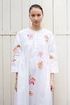 Shop_Laite_White Cotton Embroidery Round Neck Cloche Floral Scatter Dress _at_Aza_Fashions