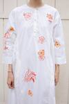 Laite_White Cotton Embroidery Round Neck Cloche Floral Scatter Dress _Online_at_Aza_Fashions