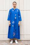 Buy_Laite_Blue Cotton Embroidery Round Neck Cloche Butterfly Dress _at_Aza_Fashions