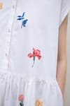 Laite_White Cotton Embroidery Round Neck Cygne Floral Applique Dress _Online_at_Aza_Fashions