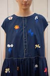Shop Laite Blue Cotton Embroidery Round Neck Cygne Blossom Applique Dress at Aza Fashions Shop_Laite_Blue Cotton Embroidery Round Neck Cygne Blossom Applique Dress _at_Aza_Fashions