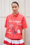 Buy_LAITE_Coral 70% Cotton Embroidered Ice Cream Shirt Collar Caryn Calligraphy  _at_Aza_Fashions