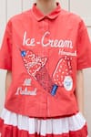 LAITE_Coral 70% Cotton Embroidered Ice Cream Shirt Collar Caryn Calligraphy  _Online_at_Aza_Fashions