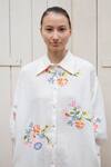 Shop_Laite_White Cotton, Linen Embroidery Collared Cosima Tuberose Shirt _at_Aza_Fashions