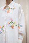 Laite_White Cotton, Linen Embroidery Collared Cosima Tuberose Shirt _Online_at_Aza_Fashions