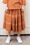 Shop_LAITE_Brown 70% Linen Embroidered Running Stitch Ciara Pintuck Flowy Skirt  _at_Aza_Fashions