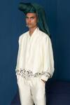 Shop_Whencut Goddamn_Off White Modal Satin Face Pattern Bomber Jacket _at_Aza_Fashions