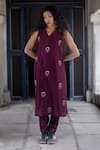 Buy_Whencut Goddamn_Maroon Chanderi Embroidered Abstract Face V Neck Kurta With Pant _at_Aza_Fashions