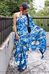 Buy_Whencut Goddamn_Blue Modal Satin Printed Floral Paradise Awaits Saree _at_Aza_Fashions