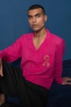 Buy_Whencut Goddamn_Pink Swiss Silk Embroidered Portrait Hot You Lapel Collar Shirt _at_Aza_Fashions