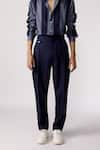 Buy_Line out line_Blue Cotton Solid High-waisted Pant  _at_Aza_Fashions