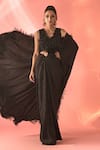 Buy_Label Astha Chhabra_Black Satin Embellished Crystal V Neck Pre-draped Buckle Saree With Blouse _at_Aza_Fashions