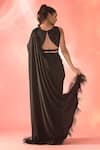 Shop_Label Astha Chhabra_Black Satin Embellished Crystal V Neck Pre-draped Buckle Saree With Blouse _at_Aza_Fashions