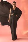 Label Astha Chhabra_Black Satin Embellished Crystal V Neck Pre-draped Buckle Saree With Blouse _at_Aza_Fashions