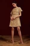 Buy_tara and i_Beige Viscose 70% Boat Side Placket Shift Dress _at_Aza_Fashions