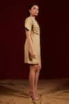 Buy_tara and i_Beige Viscose 70% Boat Side Placket Shift Dress _Online_at_Aza_Fashions