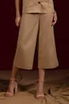 Buy_tara and i_Beige Viscose 70% Plain Flared Cropped Pant _Online_at_Aza_Fashions