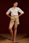 tara and i_Beige Viscose 70% Plain Back Elasticated Waistband Shorts _at_Aza_Fashions