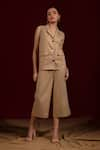 Buy_tara and i_Beige Viscose 70% Lapel Collar Solid Sleeveless Jacket _at_Aza_Fashions