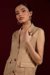 Buy_tara and i_Beige Viscose 70% Lapel Collar Solid Sleeveless Jacket _Online_at_Aza_Fashions