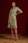 Buy_tara and i_Green Viscose 70% Collared Double Pocket Plain Shirt Dress With Belt _Online_at_Aza_Fashions