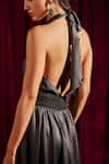 tara and i_Black Luxe Lame Embellished Mesh Halter Neck Waistband Dress  _Online_at_Aza_Fashions