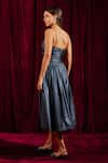 Shop_tara and i_Blue Luxe Lame Sweetheart Neck Metallic Draped Bustier Midi Dress  _at_Aza_Fashions