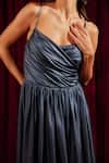 Buy_tara and i_Blue Luxe Lame Sweetheart Neck Metallic Draped Bustier Midi Dress  _Online_at_Aza_Fashions