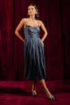 Shop_tara and i_Blue Luxe Lame Sweetheart Neck Metallic Draped Bustier Midi Dress  _Online_at_Aza_Fashions