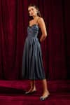 tara and i_Blue Luxe Lame Sweetheart Neck Metallic Draped Bustier Midi Dress  _at_Aza_Fashions