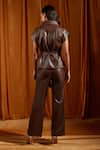 Shop_tara and i_Brown Faux Leather Solid Collar Neck Shacket Top With Belt  _at_Aza_Fashions