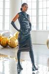 Shop_tara and i_Black Luxe Lame Solid High Neck Draped Midi Dress _at_Aza_Fashions
