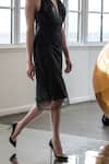 tara and i_Black Luxe Lame Solid Halter Neck Mesh Overlay Embellished Dress _Online_at_Aza_Fashions